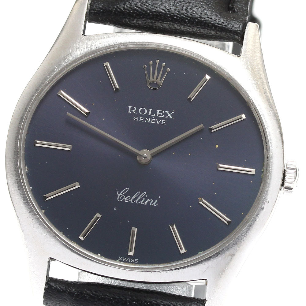 ROLEX Cellini 3806 K18WG Cal.1600 Navy Dial Hand Winding Men's Watch_893136