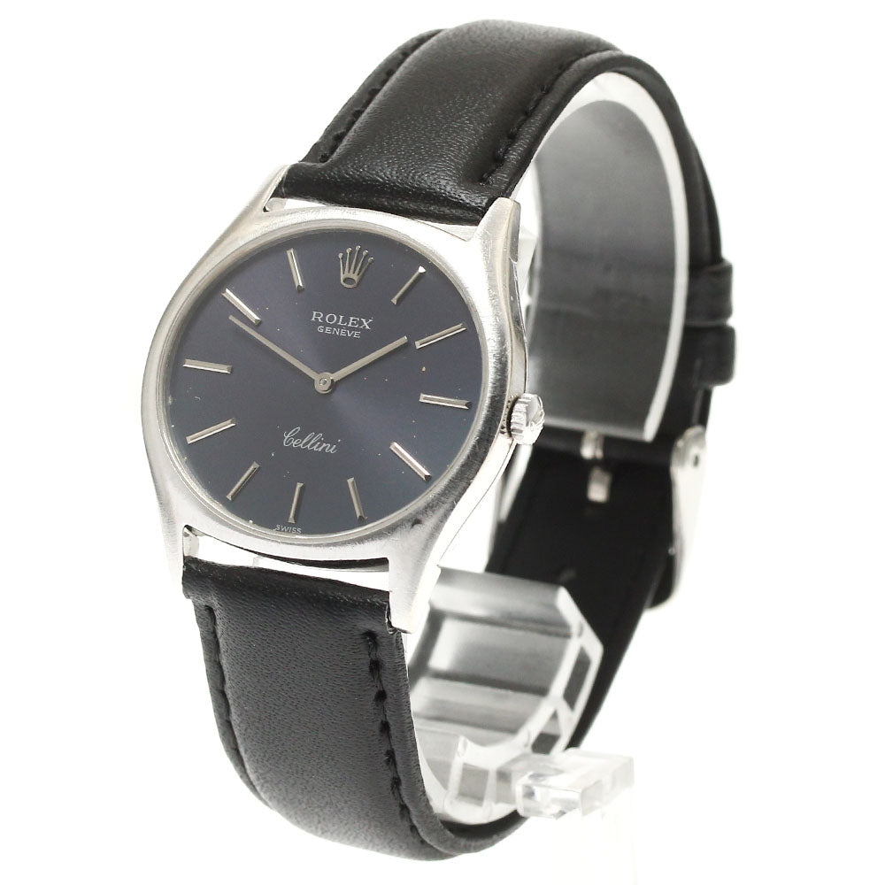 ROLEX Cellini 3806 K18WG Cal.1600 Navy Dial Hand Winding Men's Watch_893136
