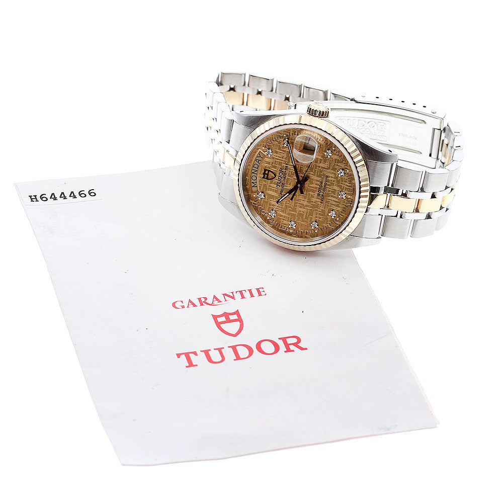 TUDOR Oyster Prince Date Day 76213 YG2 tone 10P diamond Automatic Men's_893547