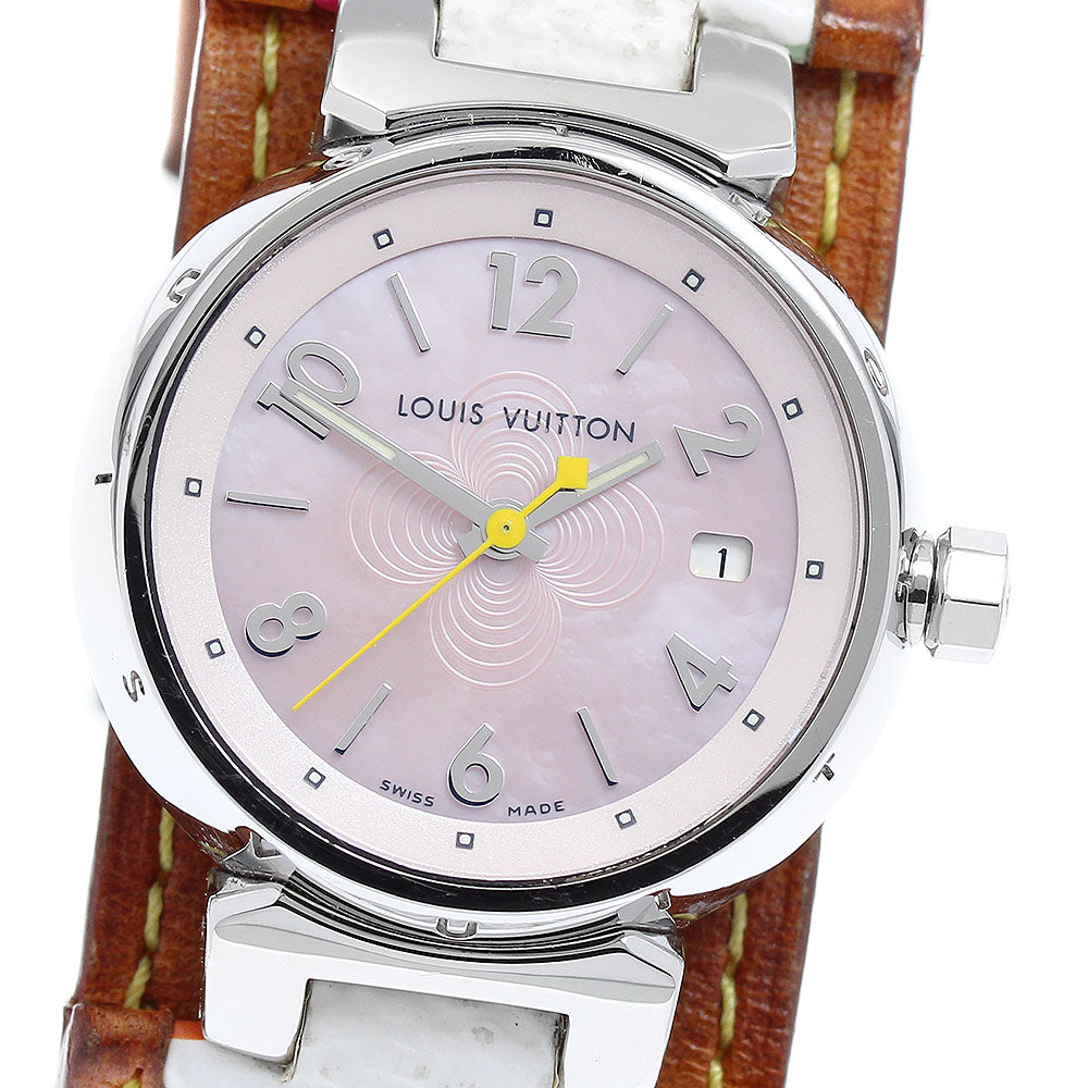LOUIS VUITTON Tambour Q1216 Date Pink shell Dial Quartz Ladies Watch_893645