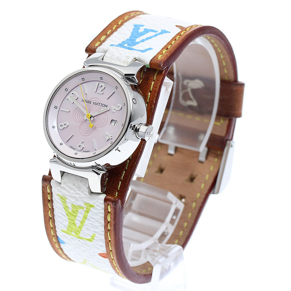 LOUIS VUITTON Tambour Q1216 Date Pink shell Dial Quartz Ladies Watch_893645