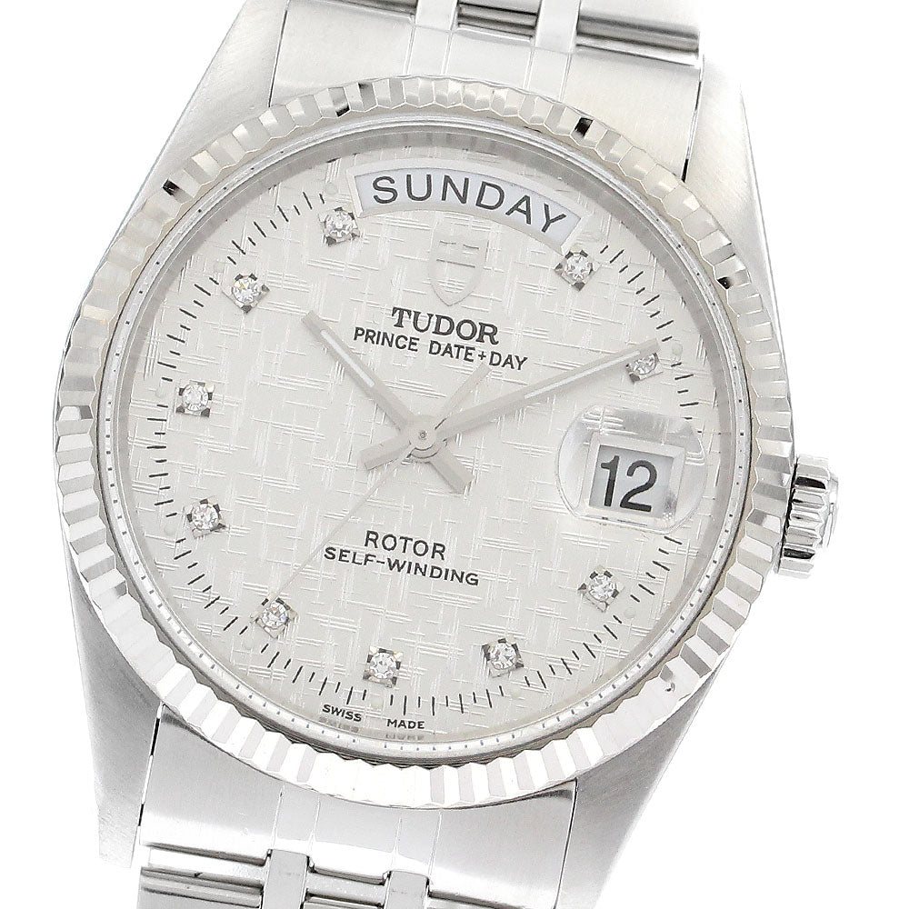 TUDOR Prince Date Day 76214 10P Diamond WG Bezel Silver Dial AT Men's_893676