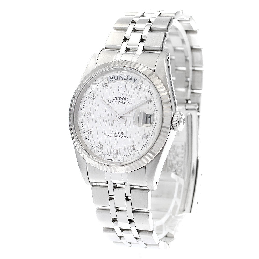 TUDOR Prince Date Day 76214 10P Diamond WG Bezel Silver Dial AT Men's_893676