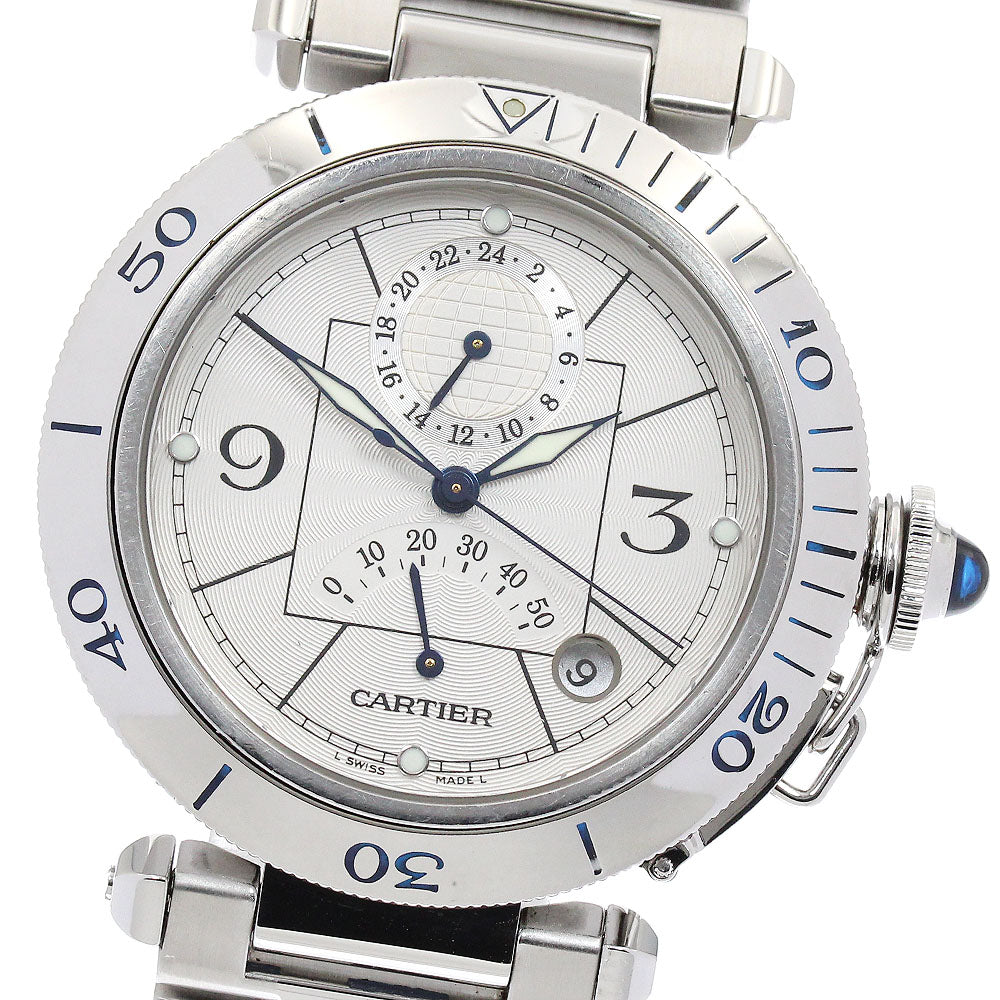 CARTIER Pasha 38mm W31037H3 GMT power reserve Silver Dial Automatic Men's_893832