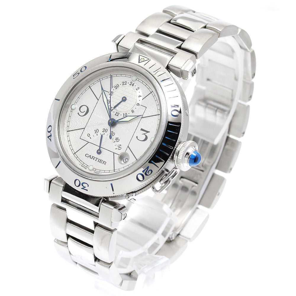CARTIER Pasha 38mm W31037H3 GMT power reserve Silver Dial Automatic Men's_893832