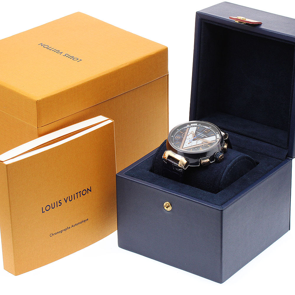 LOUIS VUITTON Tambour Damier Cobalt QA090 Chronograph Navy Dial Automatic Men's Watch_894036