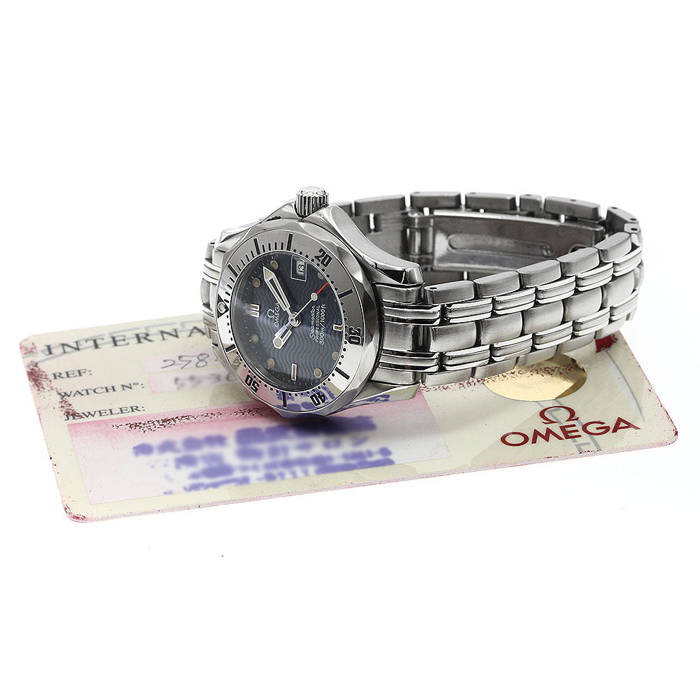 OMEGA Seamaster300 2582.80 Date Navy Dial Quartz Ladies Watch_894434