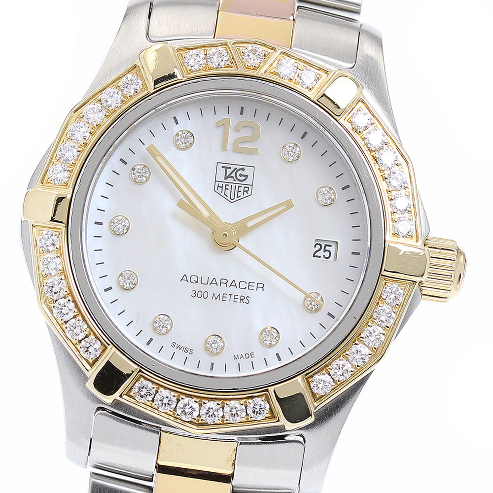 TAG HEUER Aqua racer WAF1450 date diamond bezel White shell Dial Quartz Ladies Watch_895044