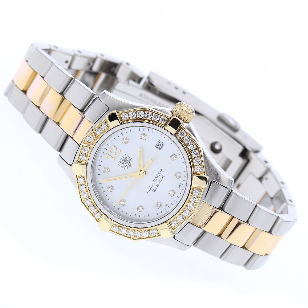 TAG HEUER Aqua racer WAF1450 date diamond bezel White shell Dial Quartz Ladies Watch_895044