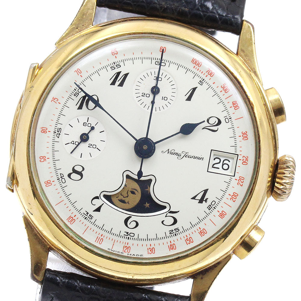 NumaJeannin Moon Phase Chronograph Date beige Dial Hand Winding Men's Watch_895180