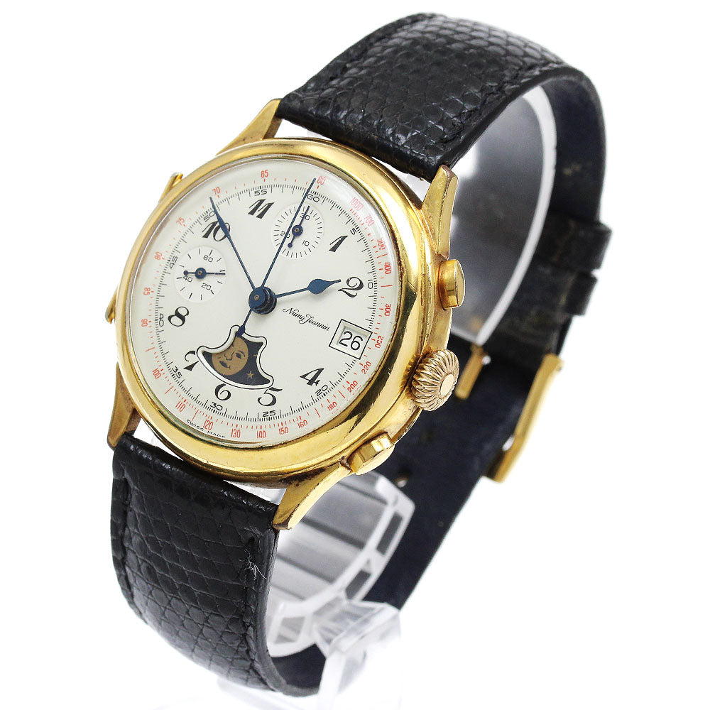 NumaJeannin Moon Phase Chronograph Date beige Dial Hand Winding Men's Watch_895180