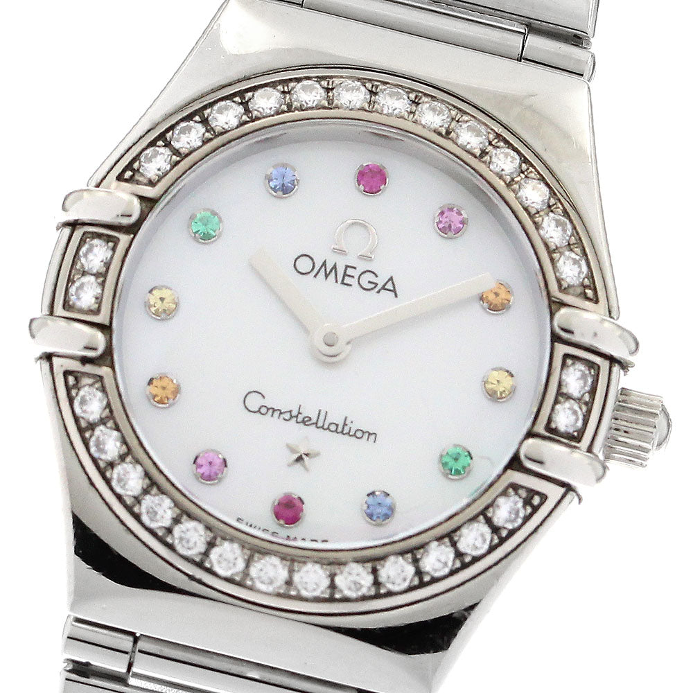 OMEGA Constellation Iris 1475.79 12P colored stones diamond bezel White shell Dial Quartz Ladies Watch_895250