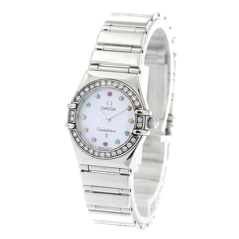 OMEGA Constellation Iris 1475.79 12P colored stones diamond bezel White shell Dial Quartz Ladies Watch_895250