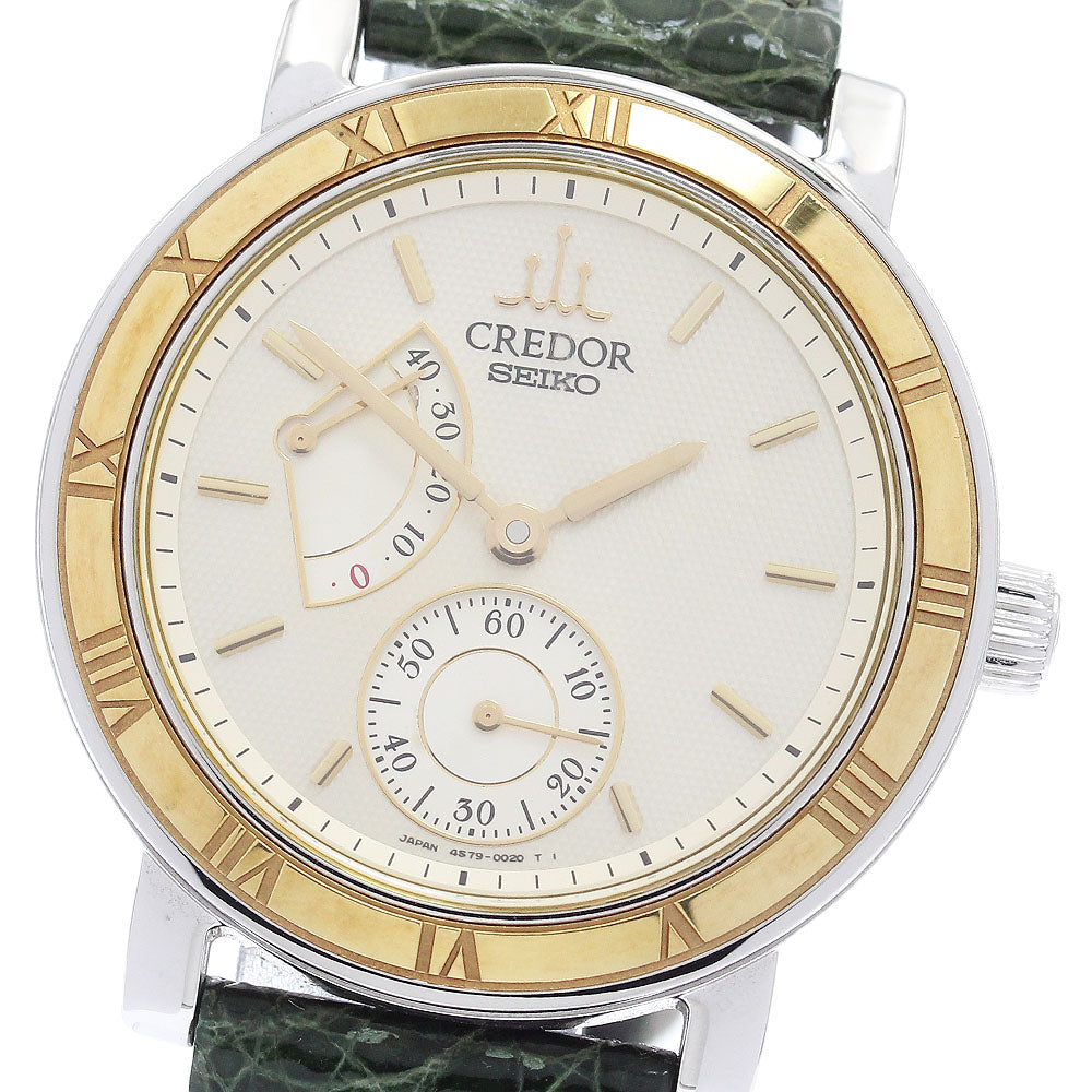 SEIKO CREDOR 4S79-0020 Power reserve YG bezel Silver Dial Hand Winding Men's Watch_895260