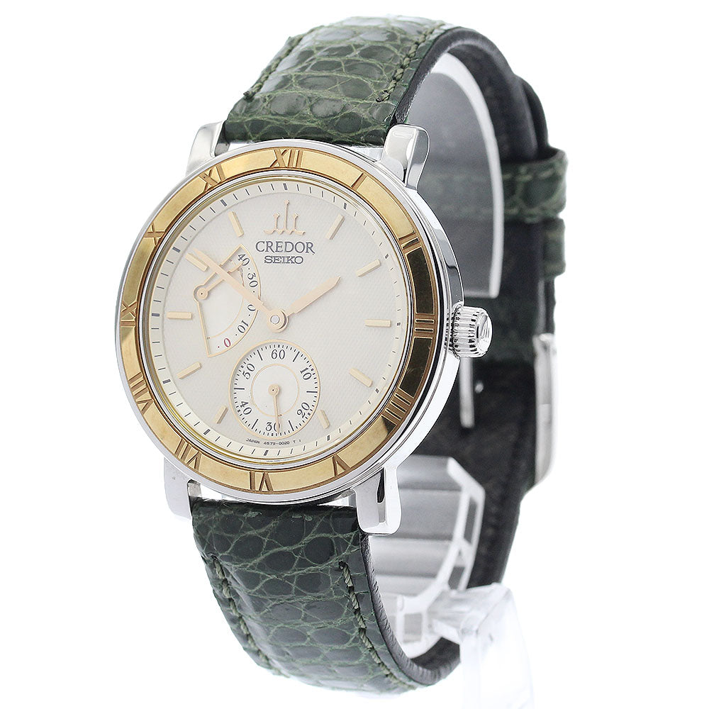 SEIKO CREDOR 4S79-0020 Power reserve YG bezel Silver Dial Hand Winding Men's Watch_895260