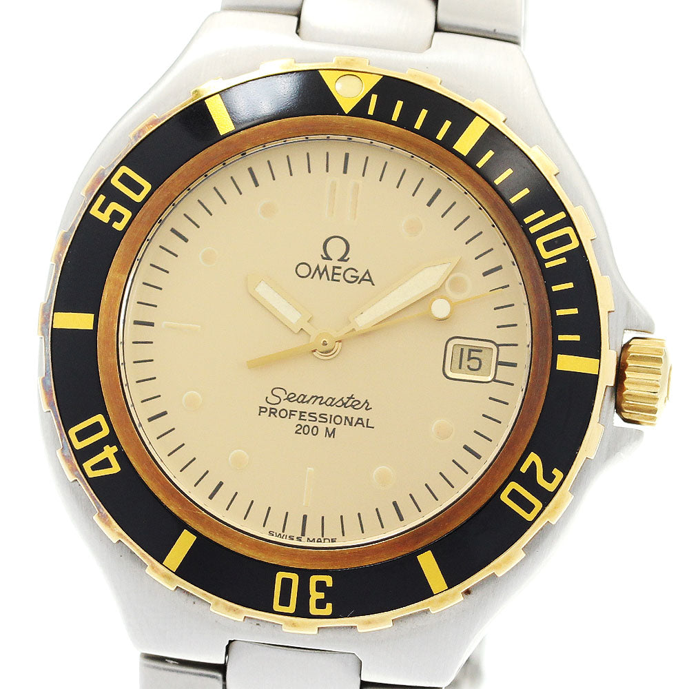 OMEGA Seamaster200m Date YG bezel Gold Dial Quartz Men's Watch_895993