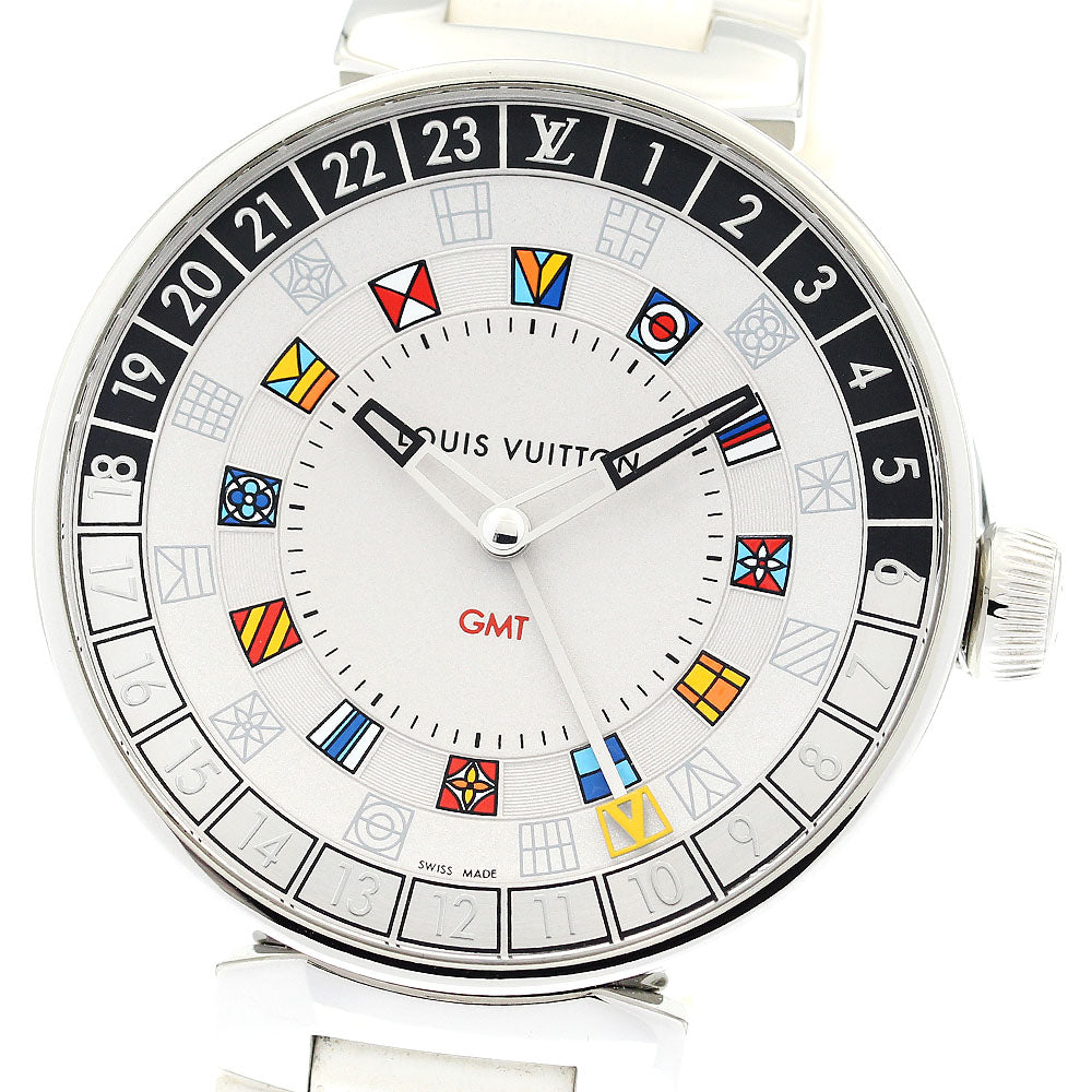 LOUIS VUITTON Tambour Moon QA096 Dual time GMT Silver Dial Quartz Men's_896056