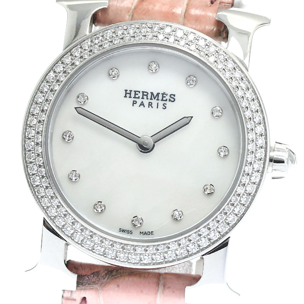 HERMES H watch Rondo HR1.230 12P diamond bezel White shell Dial Quartz Ladies Watch_896503