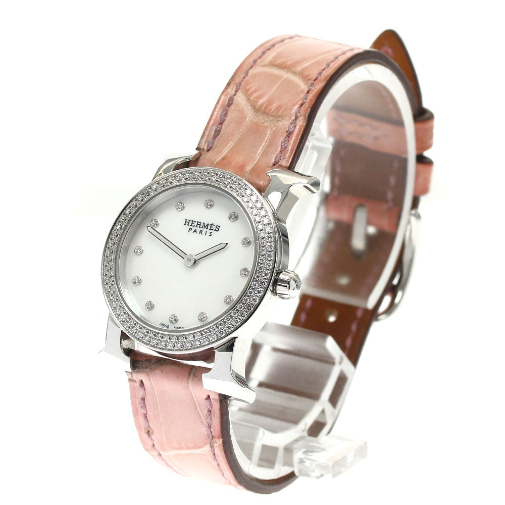 HERMES H watch Rondo HR1.230 12P diamond bezel White shell Dial Quartz Ladies Watch_896503