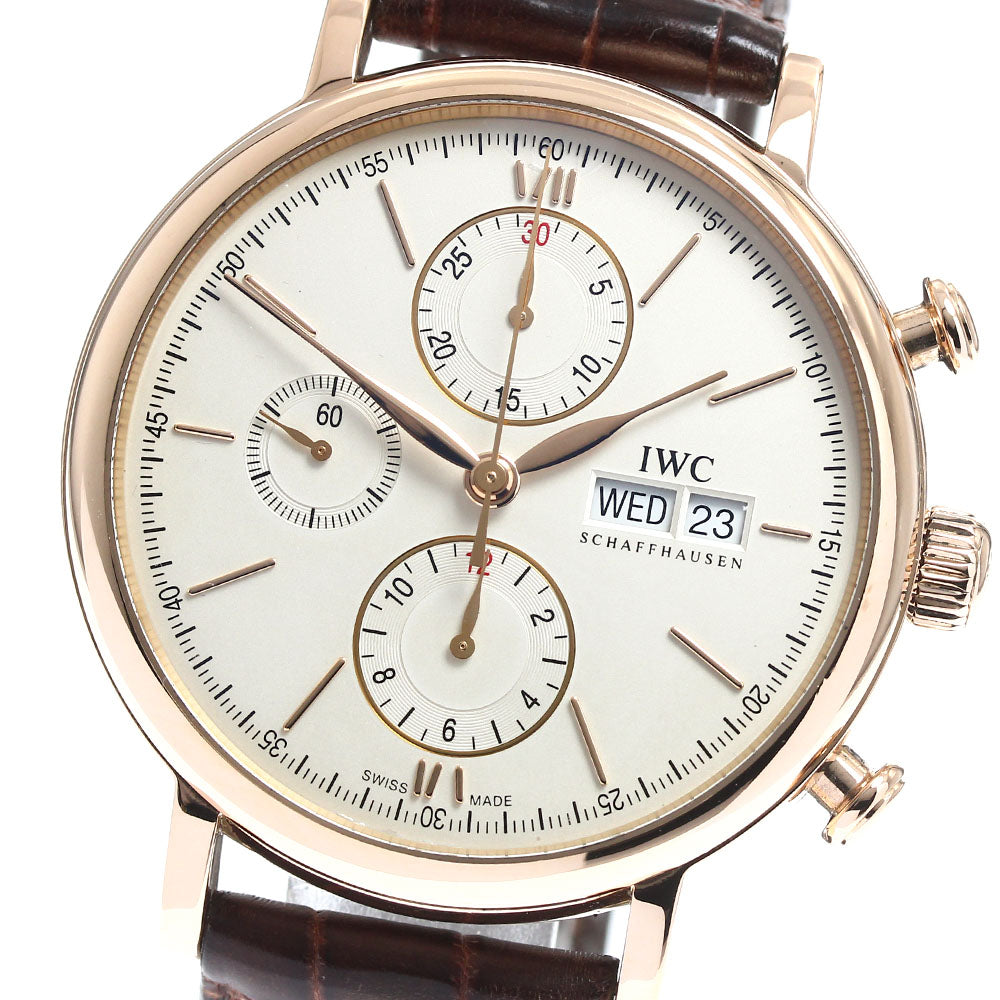 IWC SCHAFFHAUSEN Port Fino Chronograph IW391020 18K Pink Gold Silver Dial Automatic Men's Watch_896528