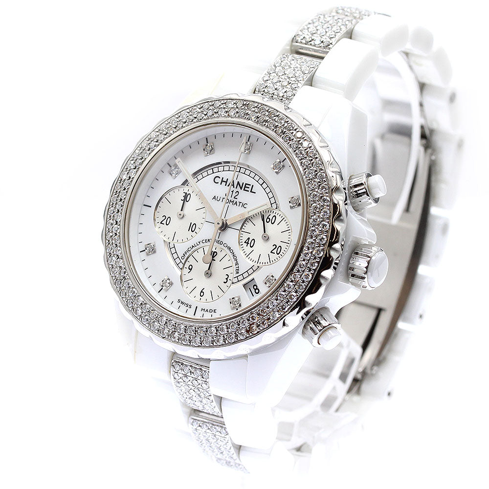 CHANEL J12 white ceramic H2009 After-Diamond Chronograph White / Silver Dial Automatic Men's Watch_896567