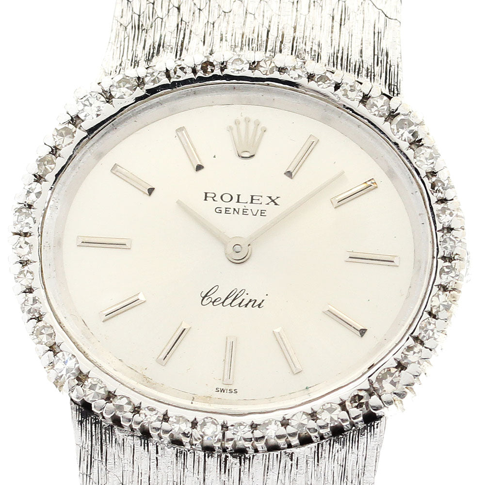 ROLEX Cellini 3802 K18WG Cal.1600 after diamond Silver Dial Hand Winding Ladies Watch_896747