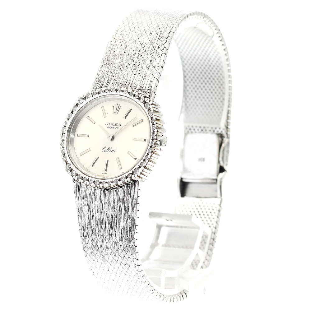 ROLEX Cellini 3802 K18WG Cal.1600 after diamond Silver Dial Hand Winding Ladies Watch_896747