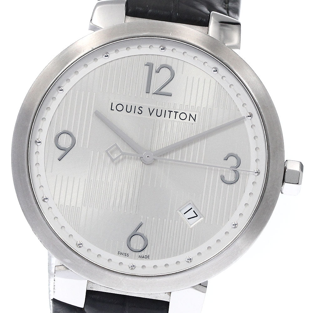 LOUIS VUITTON Tambour Damier Q1D01 Date Silver Dial Quartz Men's Watch_896954