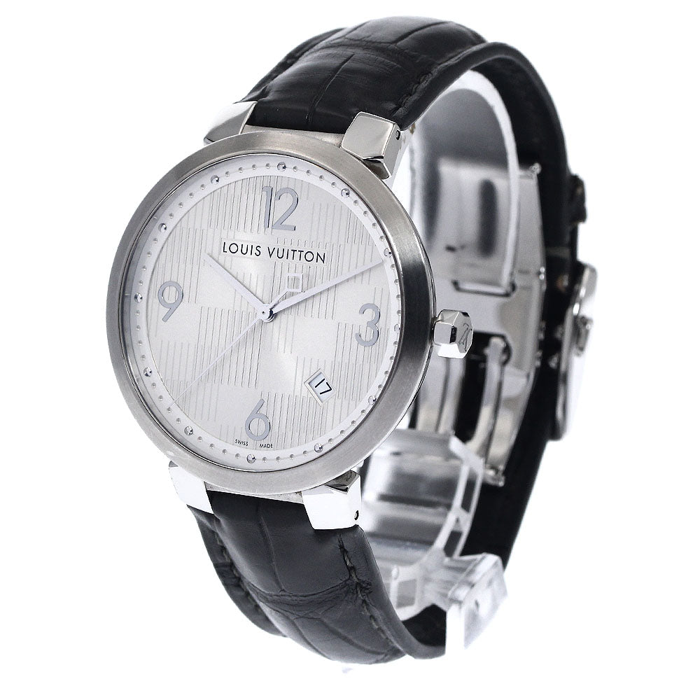 LOUIS VUITTON Tambour Damier Q1D01 Date Silver Dial Quartz Men's Watch_896954