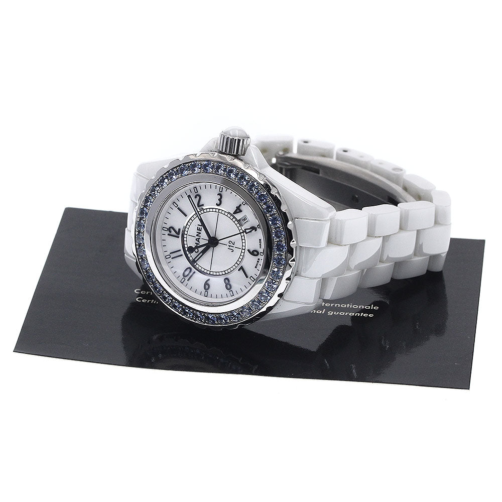 CHANEL J12 white ceramic H1179 blue sapphire bezel Quartz Ladies_896962