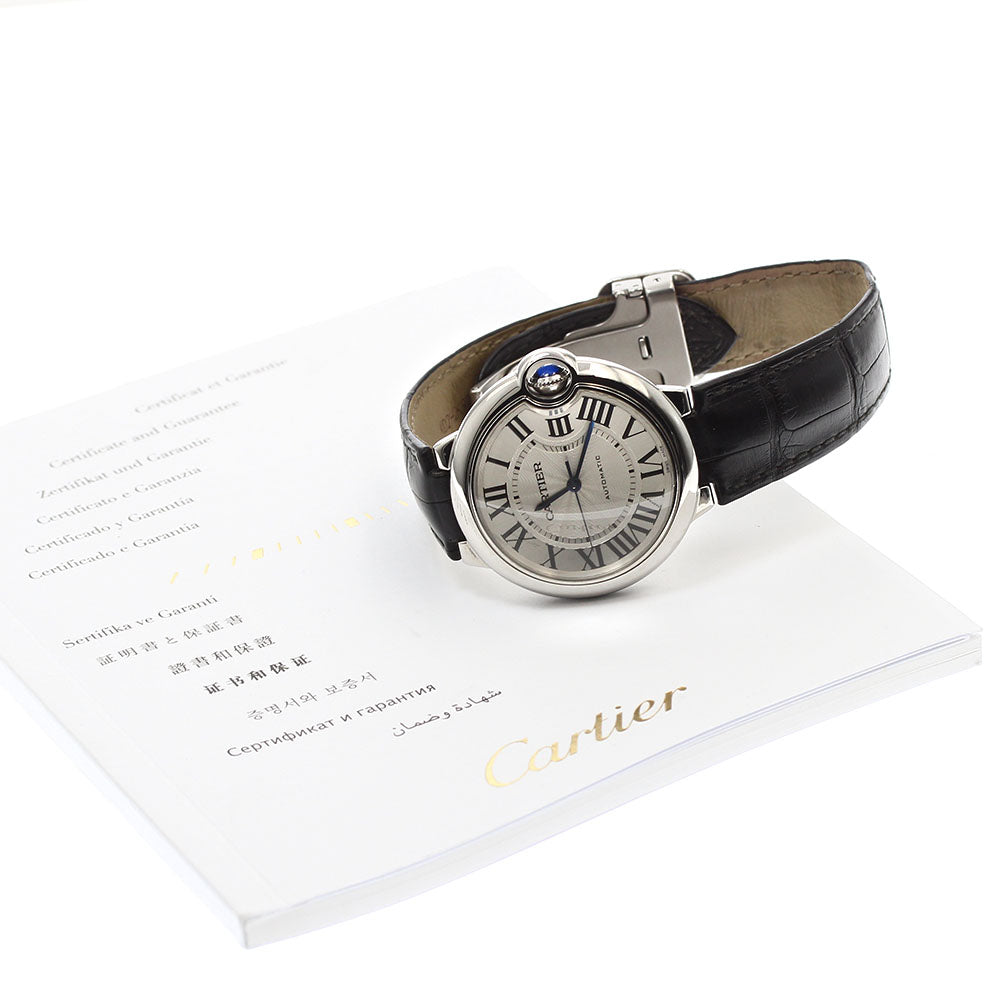 CARTIER Baron Blue 36mm W69017Z4 Silver Dial Automatic Boy's Watch_897169