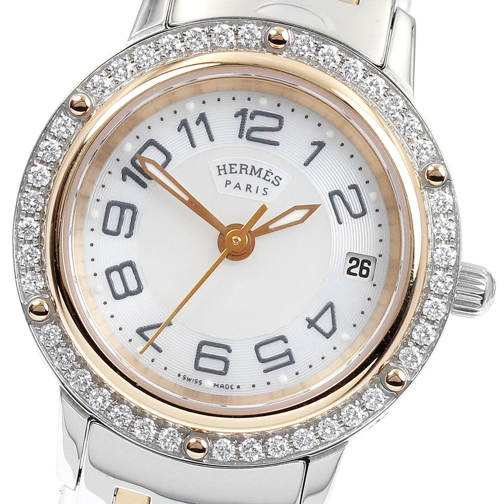 HERMES Clipper CP1.222 diamond bezel date White shell Dial Quartz Ladies _897173