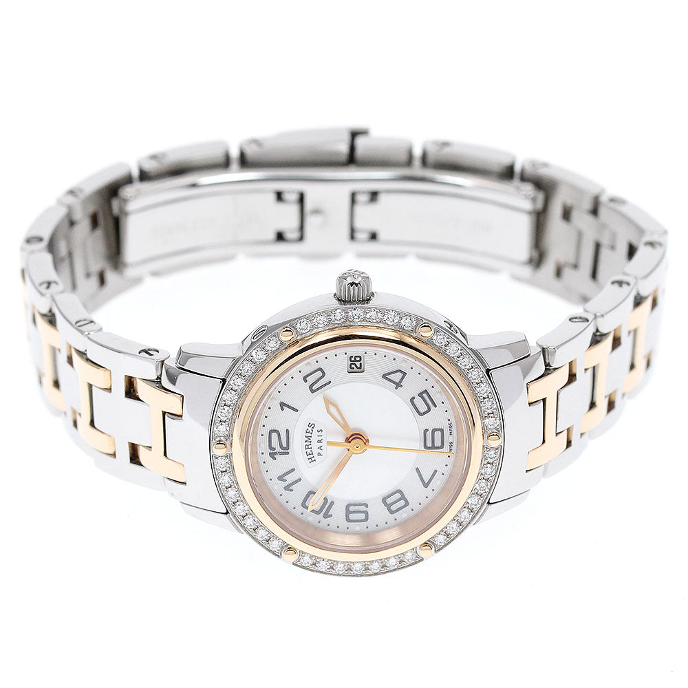 HERMES Clipper CP1.222 diamond bezel date White shell Dial Quartz Ladies _897173