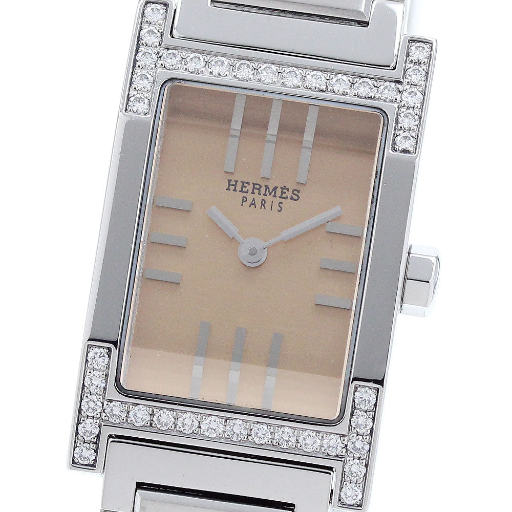 HERMES tandem TA1.230 Diamond Bezel Orange Dial Quartz Ladies Watch_897818