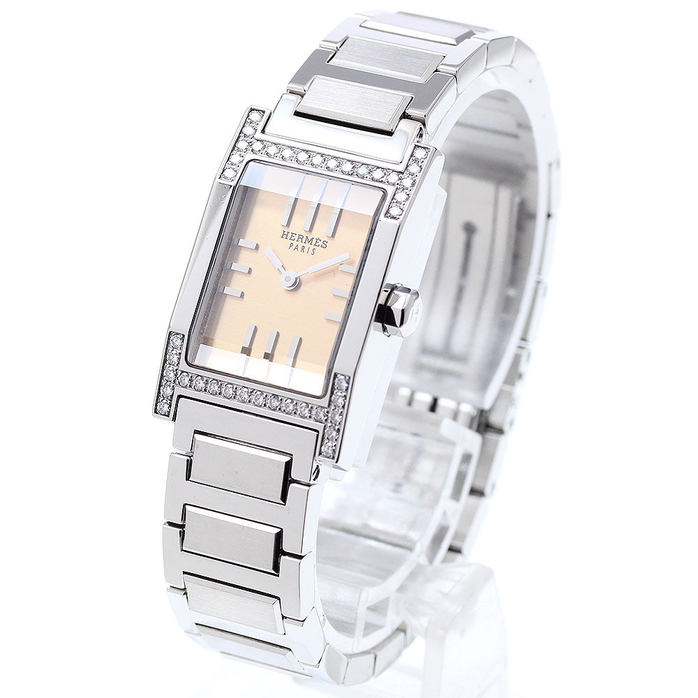 HERMES tandem TA1.230 Diamond Bezel Orange Dial Quartz Ladies Watch_897818