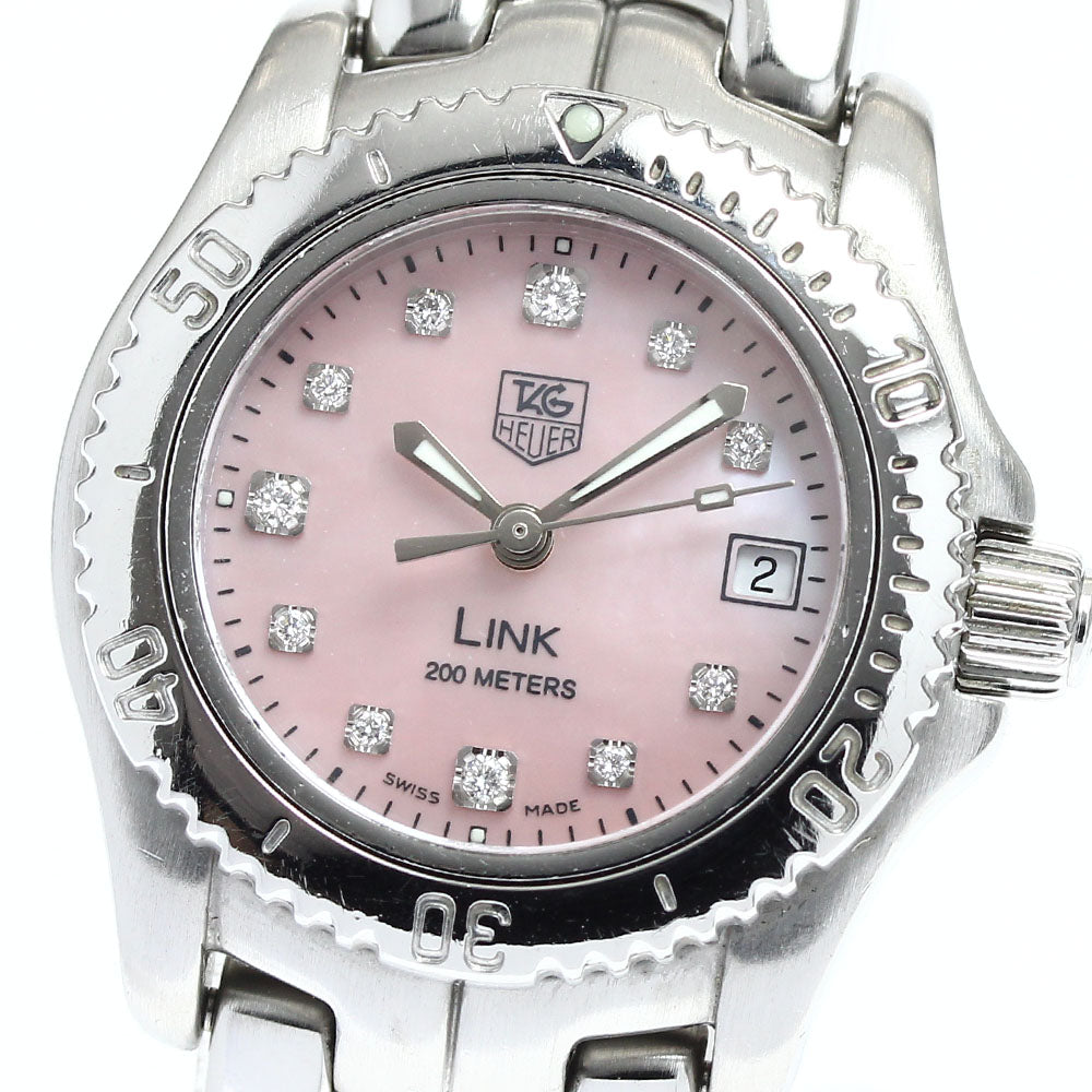 TAG HEUER Link WT141Q.BA0560 11P Diamond Date Pink shell Dial Quartz Ladies Watch_898118