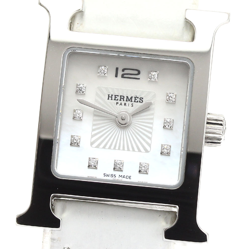 HERMES H watch mini HH1.110 11P diamond White shell Dial Quartz Ladies Watch_898124