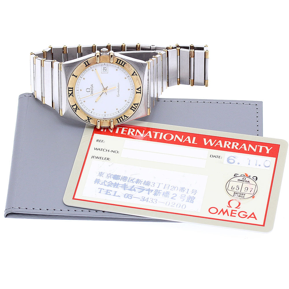 OMEGA Constellation YG bezel harf bar date white Dial Quartz Men's Watch_898238