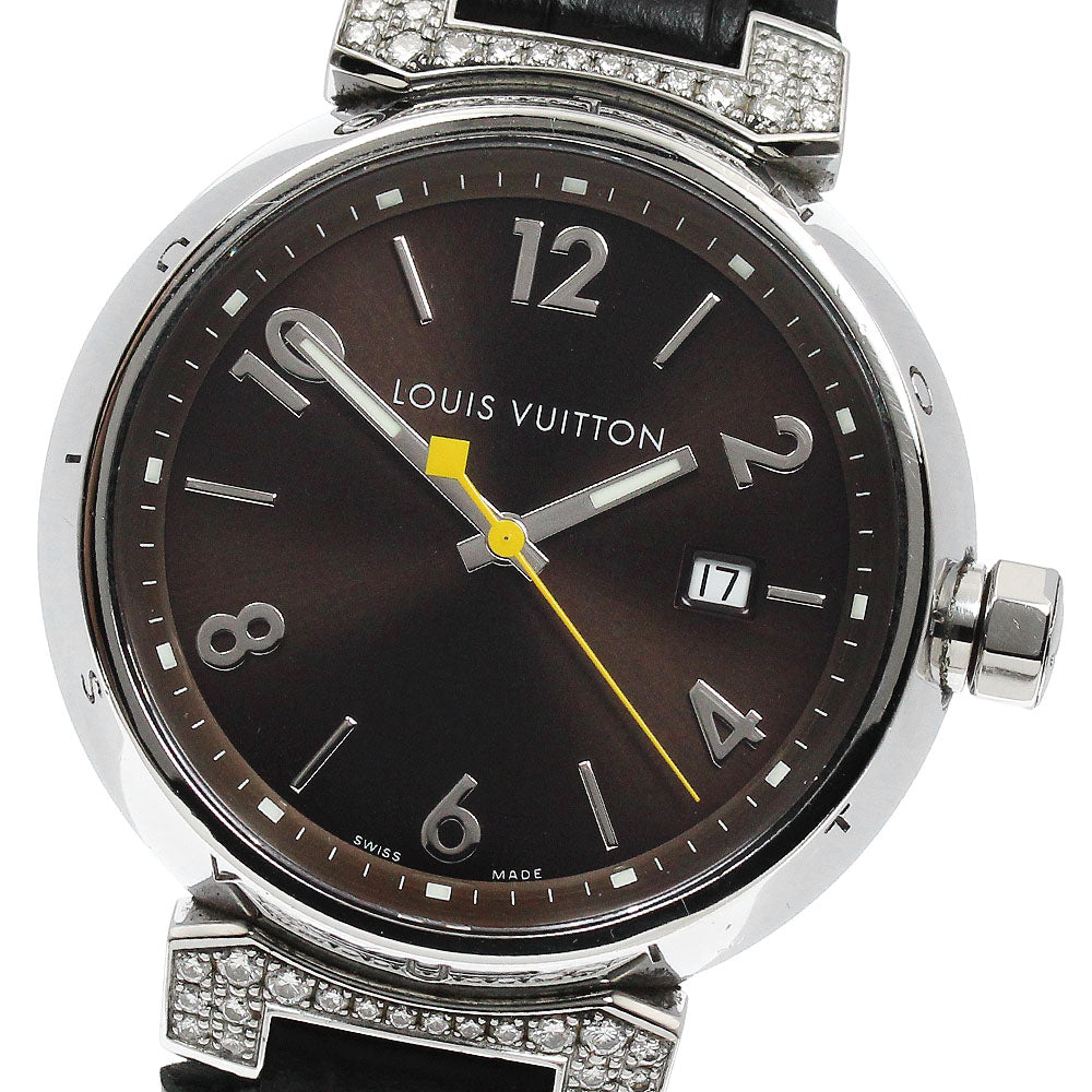 LOUIS VUITTON Tambour Q111G Date Rag Diamond Brown Dial Quartz Men's Watch_899139