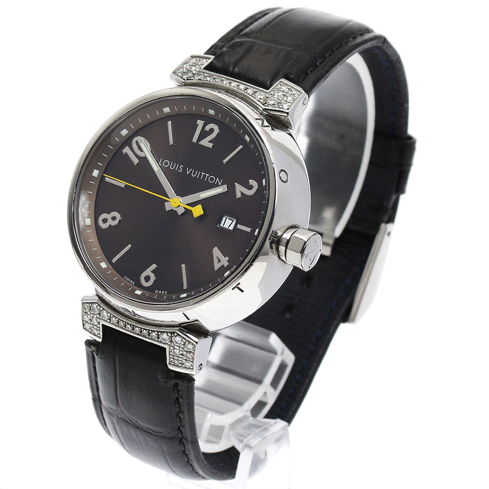 LOUIS VUITTON Tambour Q111G Date Rag Diamond Brown Dial Quartz Men's Watch_899139