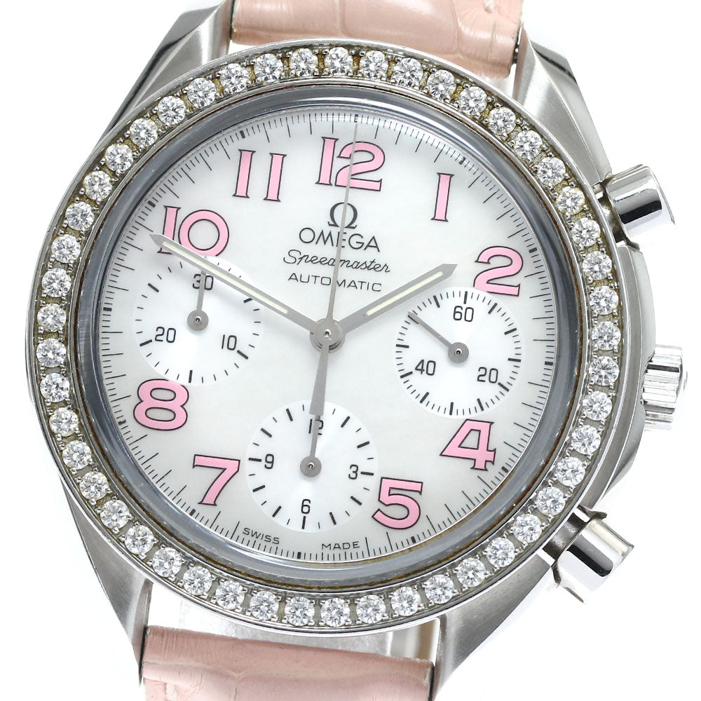 OMEGA Speedmaster 3835.74.34 chronograph diamond bezel White shell Dial Automatic Ladies Watch_899163