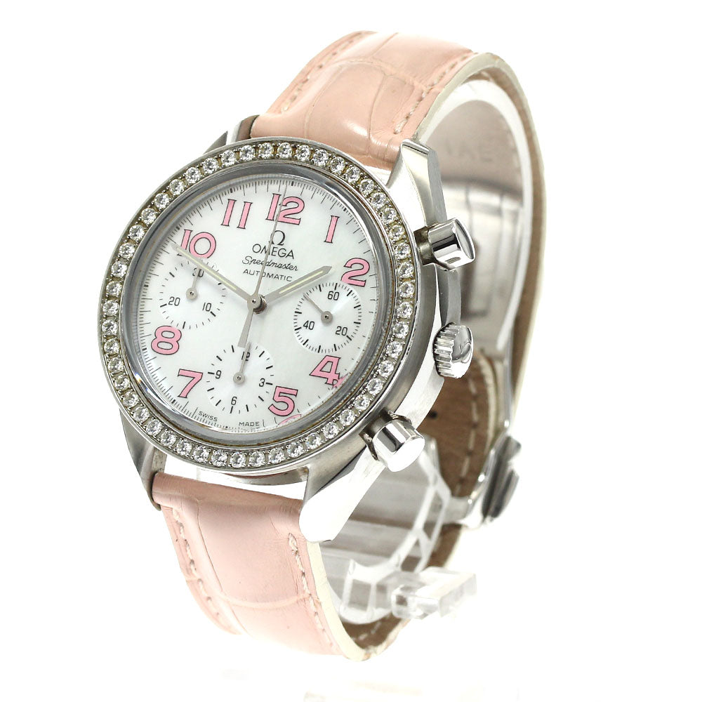 OMEGA Speedmaster 3835.74.34 chronograph diamond bezel White shell Dial Automatic Ladies Watch_899163