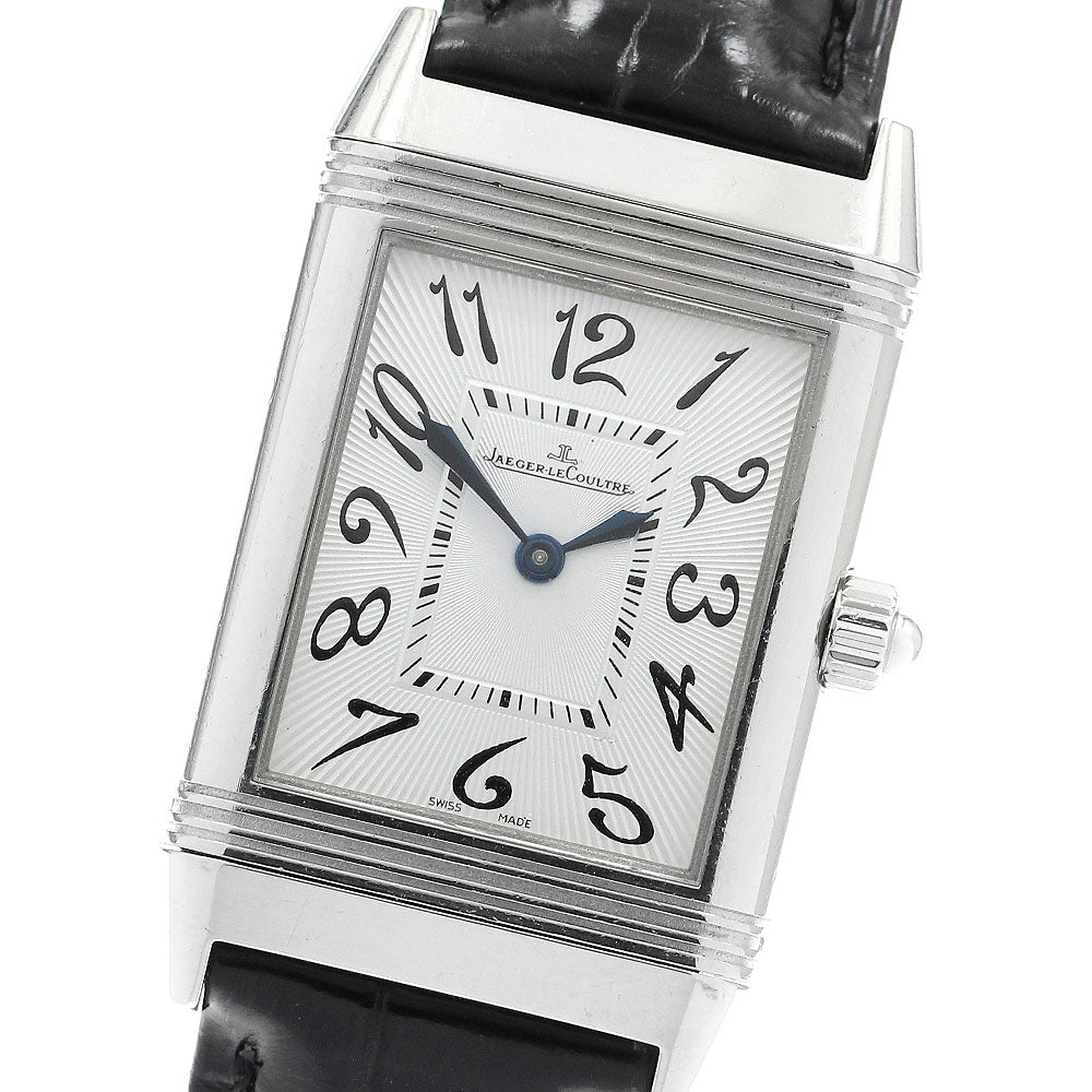 JAEGER-LECOULTRE Reverso Duet 256.8.75/Q2568402 Diamond Bezel Silver / Black Dial Hand Winding Ladies Watch_899287