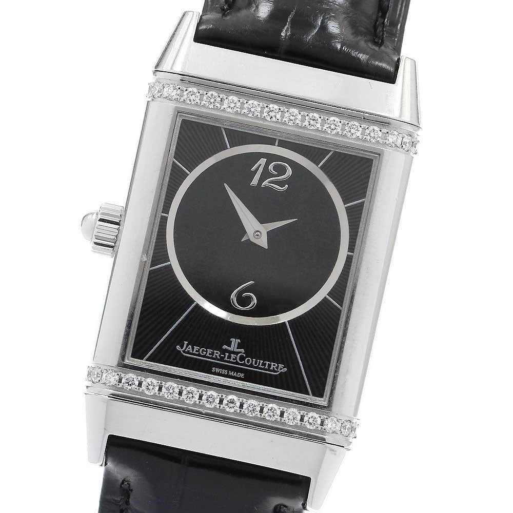 JAEGER-LECOULTRE Reverso Duet 256.8.75/Q2568402 Diamond Bezel Silver / Black Dial Hand Winding Ladies Watch_899287