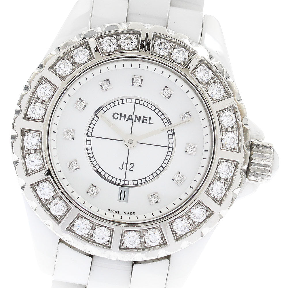 CHANEL J12 White Ceramic Diamond Bezel H2429 Date 11P diamond Ladies_899315