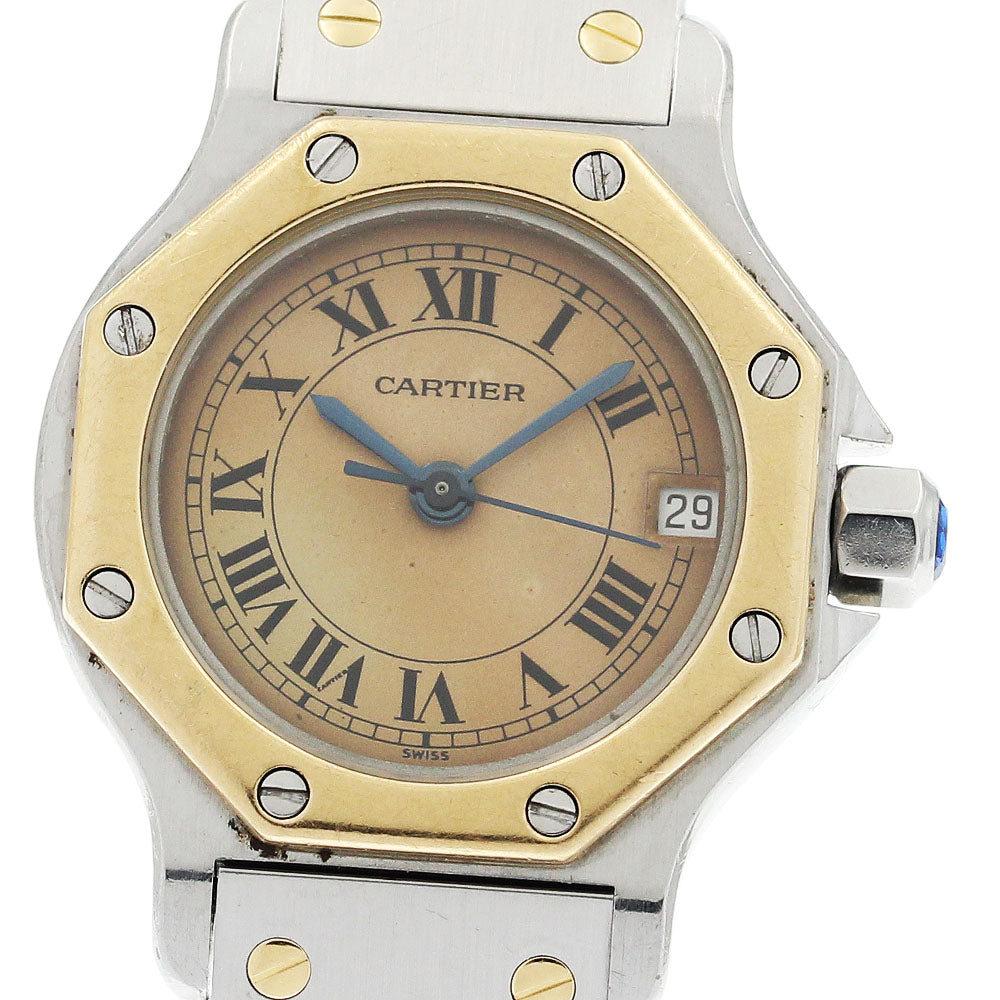 CARTIER Santos Octagon SM W2001683 Date beige Dial Quartz Ladies Watch_899485