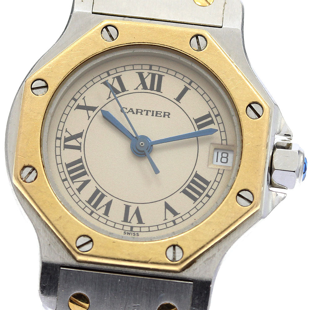 CARTIER Santos Octagon SM W2001683 Date beige Dial Quartz Ladies Watch_899601