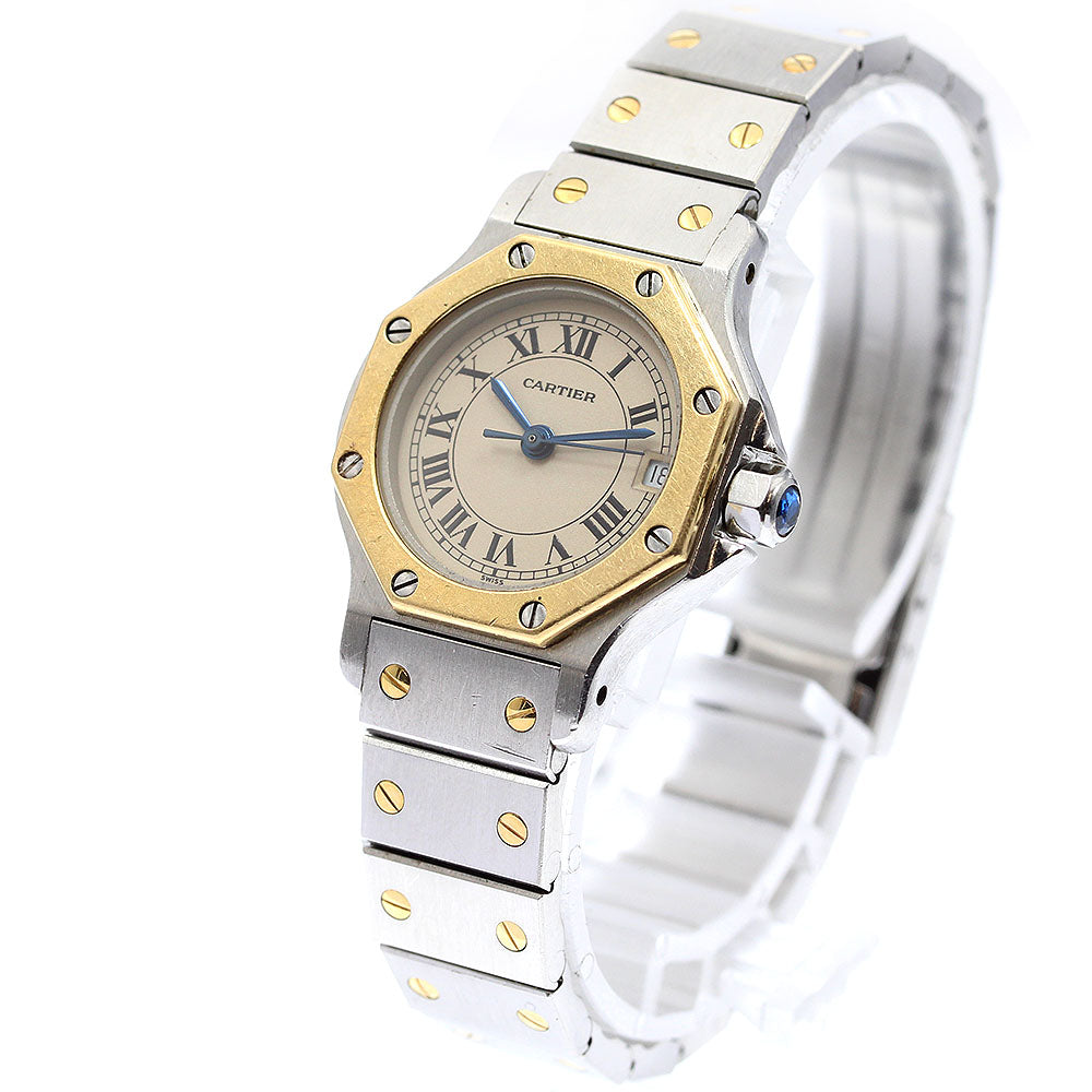 CARTIER Santos Octagon SM W2001683 Date beige Dial Quartz Ladies Watch_899601