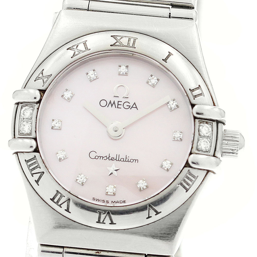 OMEGA Constellation Mini 1567.66 14P diamond Pink shell Dial Quartz Ladies Watch_899868