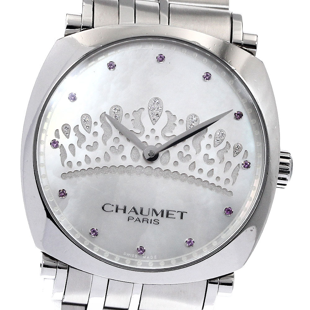 Chaumet Dandy Tiara W11673-26I Pink Sapphire diamond White shell Dial Quartz Boy's Watch_899945